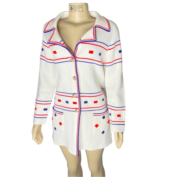 Vintage Ivory Preppy Tweed Retro Glam Grandma Core Light Academia Knot Cardigan - Picture 6 of 9